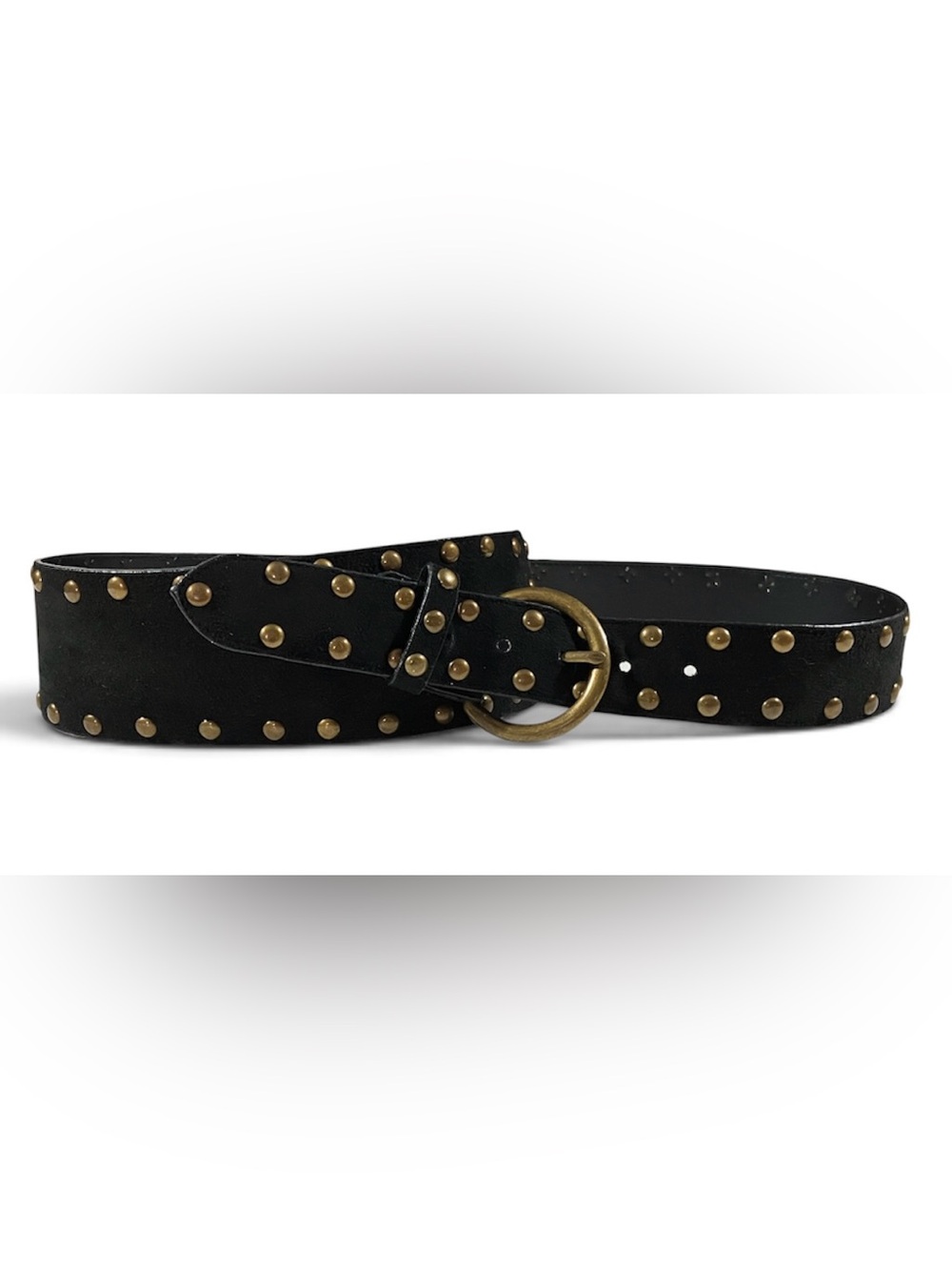 Vintage Y2K Black Faux Leather No Boundaries Brass Studded Belt McBling Mallgoth